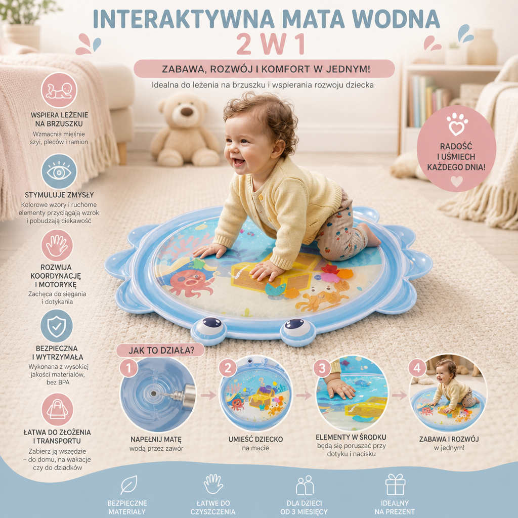Interaktywna Mata Wodna I Zabawka Do Leżenia Na Brzuszku 2 W 1