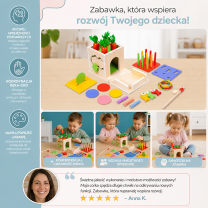 Kostka Edukacyjna Montessori Z Drewna 6 W 1 Z Kształtami I Figurkami
