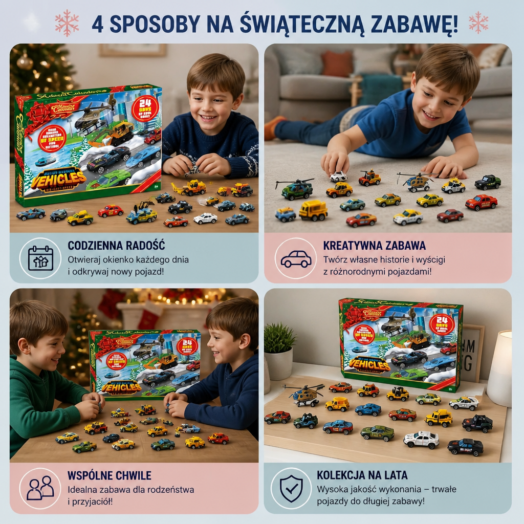 Kalendarz Adwentowy z Samochodzikami z Odlewu CiśnieniowegKalendarz Adwentowy z Samochodzikami z Odlewu Ciśnieniowego na Boże Narodzenie dla Dziecio na Boże Narodzenie dla Dzieci