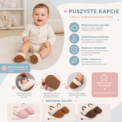 Puszyste Kapcie dla Niemowląt i Małych Dzieci z Miękką Pluszową Wyściółką i Antypoślizgową Podeszwą