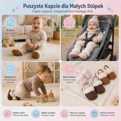 Puszyste Kapcie dla Niemowląt i Małych Dzieci z Miękką Pluszową Wyściółką i Antypoślizgową Podeszwą