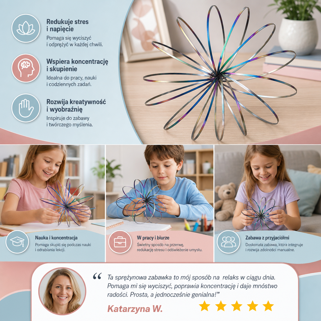Geometryczna Sprężynowa Zabawka Fidget – Sensoryczna Rzeźba Antystresowa