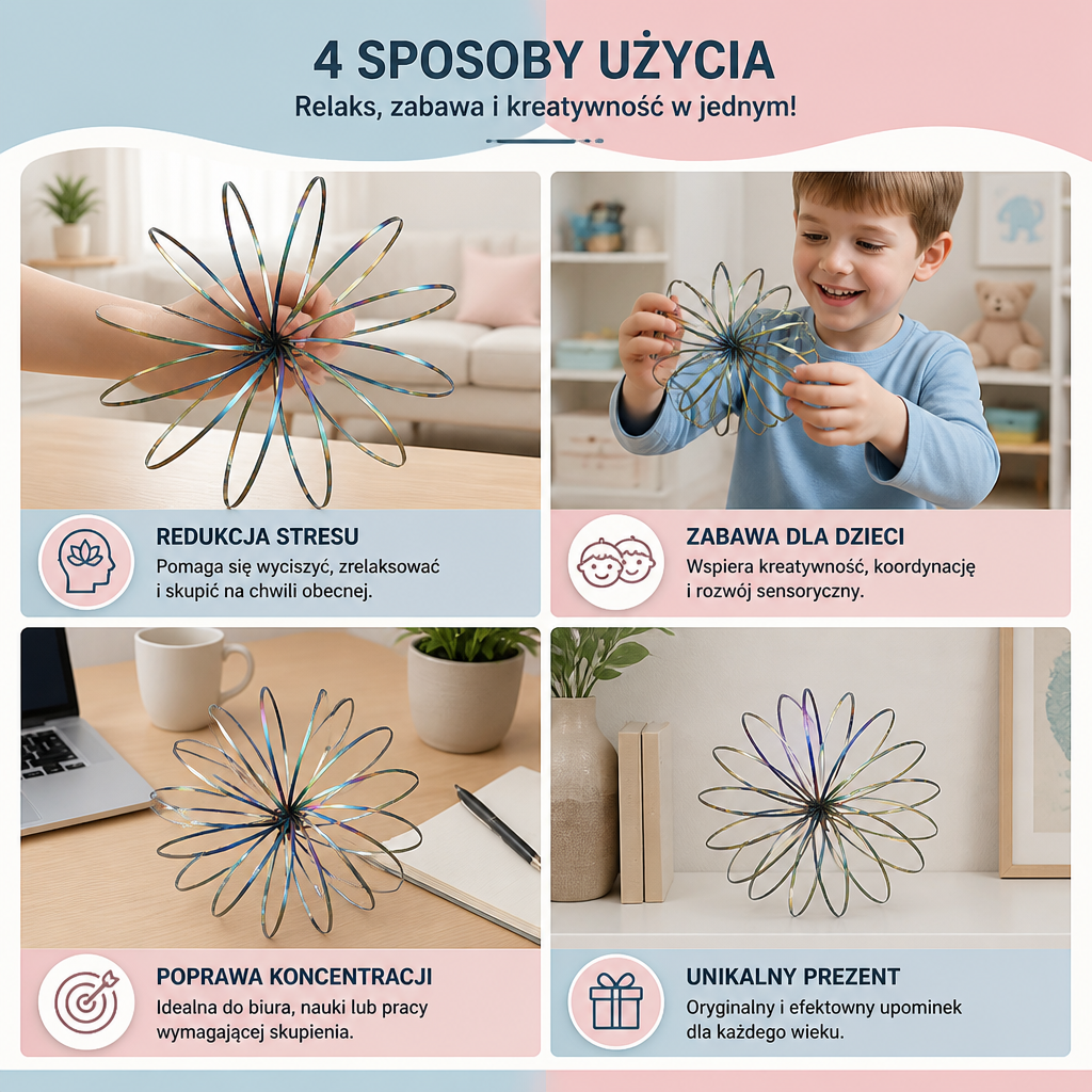 Geometryczna Sprężynowa Zabawka Fidget – Sensoryczna Rzeźba Antystresowa