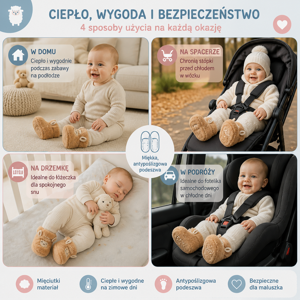 Ciepłe i Przytulne Buciki dla Niemowląt z Podszewką z Polaru i Miękką, Antypoślizgową Podeszwą