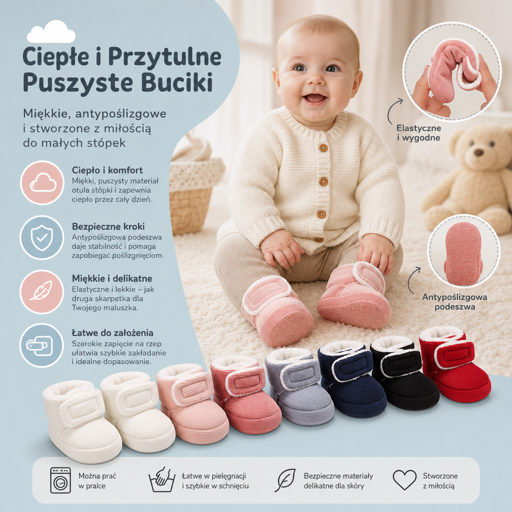 Ciepłe i Przytulne Puszyste Buciki dla Niemowląt z Miękkimi, Antypoślizgowymi Podeszwami