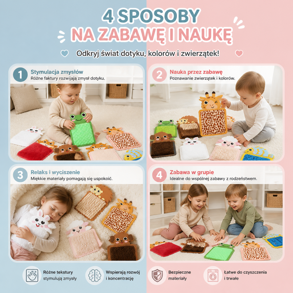 Poduszki Sensoryczne ze Zwierzątkami (Zestaw 8 Sztuk)