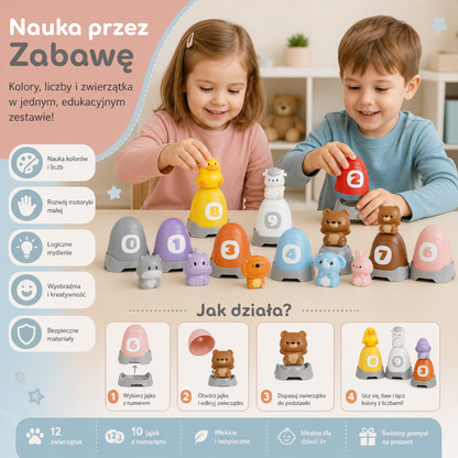 Zestaw Miękkich Gumowych Pacynek ze Zwierzątkami z Farmy do Nauki Kolorów i Liczb w Stylu Montessori