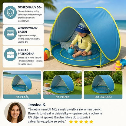 Pop-Up Baby Beach Tent z Wbudowanym Basenem i Ochroną UV – Przenośny Parasolka dla Dzieci