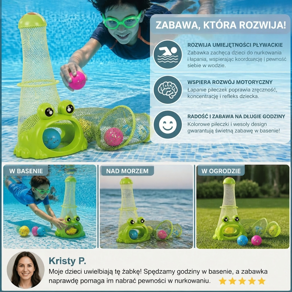 Zabawka Frosch do Nurkowania z Siatką na Łapanie i Piłkami z Morskimi Zwierzętami