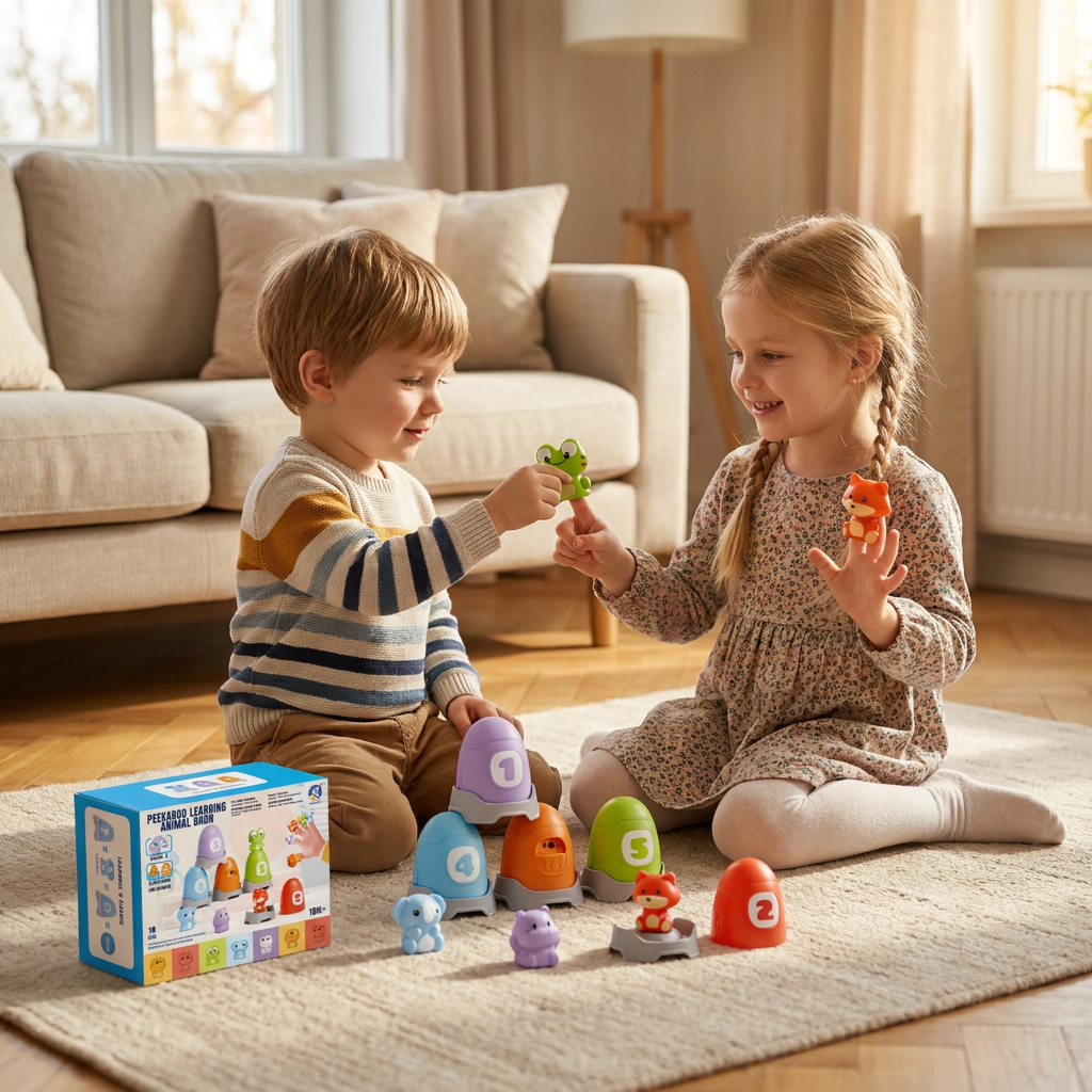 Zestaw Miękkich Gumowych Pacynek ze Zwierzątkami z Farmy do Nauki Kolorów i Liczb w Stylu Montessori