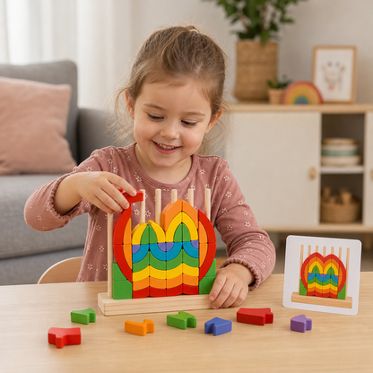 Montessori Drewniana Tęczowa Układanka Do Układania I Dopasowywania