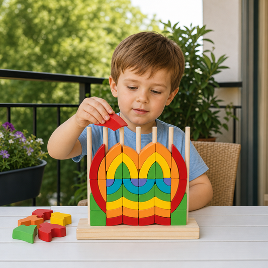Montessori Drewniana Tęczowa Układanka Do Układania I Dopasowywania