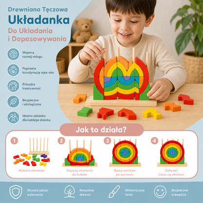 Montessori Drewniana Tęczowa Układanka Do Układania I Dopasowywania