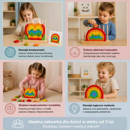Montessori Drewniana Tęczowa Układanka Do Układania I Dopasowywania