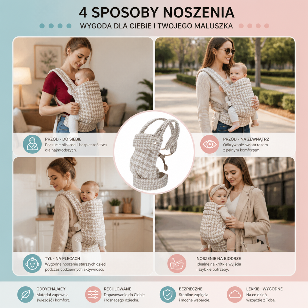 Ergonomiczne nosidełko dla niemowląt – oddychające i regulowane