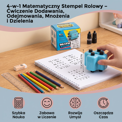 4-w-1 Matematyczny Stempel Rolowy – Ćwiczenie Dodawania, Odejmowania, Mnożenia i Dzielenia