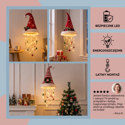 Świąteczny Łańcuch Lampek LED w Kształcie Czapek Mikołaja
