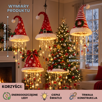 Świąteczny Łańcuch Lampek LED w Kształcie Czapek Mikołaja