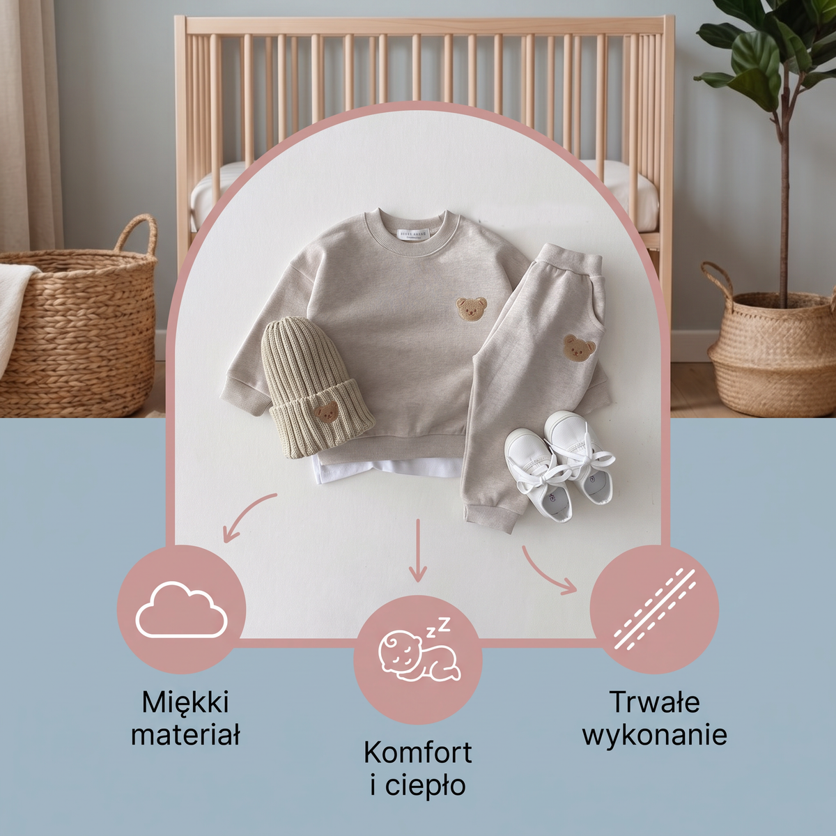 Komplet dla niemowląt z bluzą z haftowanym misiem i dopasowanymi spodniami dresowymi