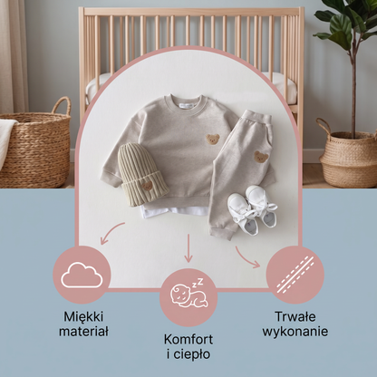 Komplet dla niemowląt z bluzą z haftowanym misiem i dopasowanymi spodniami dresowymi