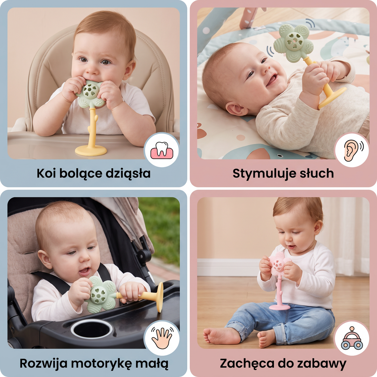 Gryzak i Grzechotka 2 w 1 w Kształcie Słonecznika z Przyssawką dla Niemowląt