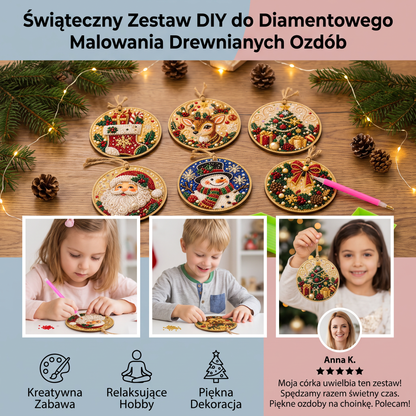 Świąteczny Zestaw DIY do Diamentowego Malowania Drewnianych Ozdób