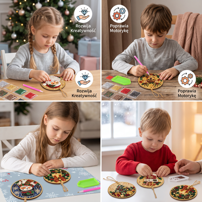Świąteczny Zestaw DIY do Diamentowego Malowania Drewnianych Ozdób