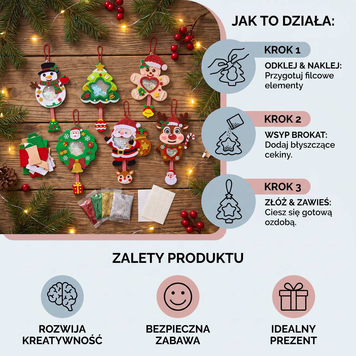 Świąteczny zestaw DIY dla dzieci do tworzenia ozdób typu shaker