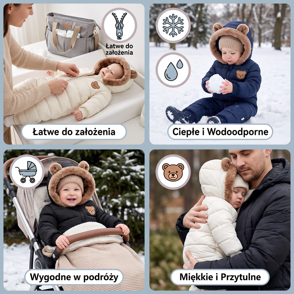 Ciepłe Body Niemowlęce z Motywem Misia i Polarową Podszewką