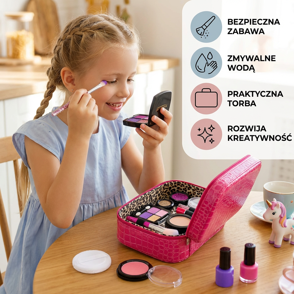 Zestaw do makijażu dla dziewczynek – Bezpieczny zestaw kosmetyków dla dzieci z praktyczną torbą