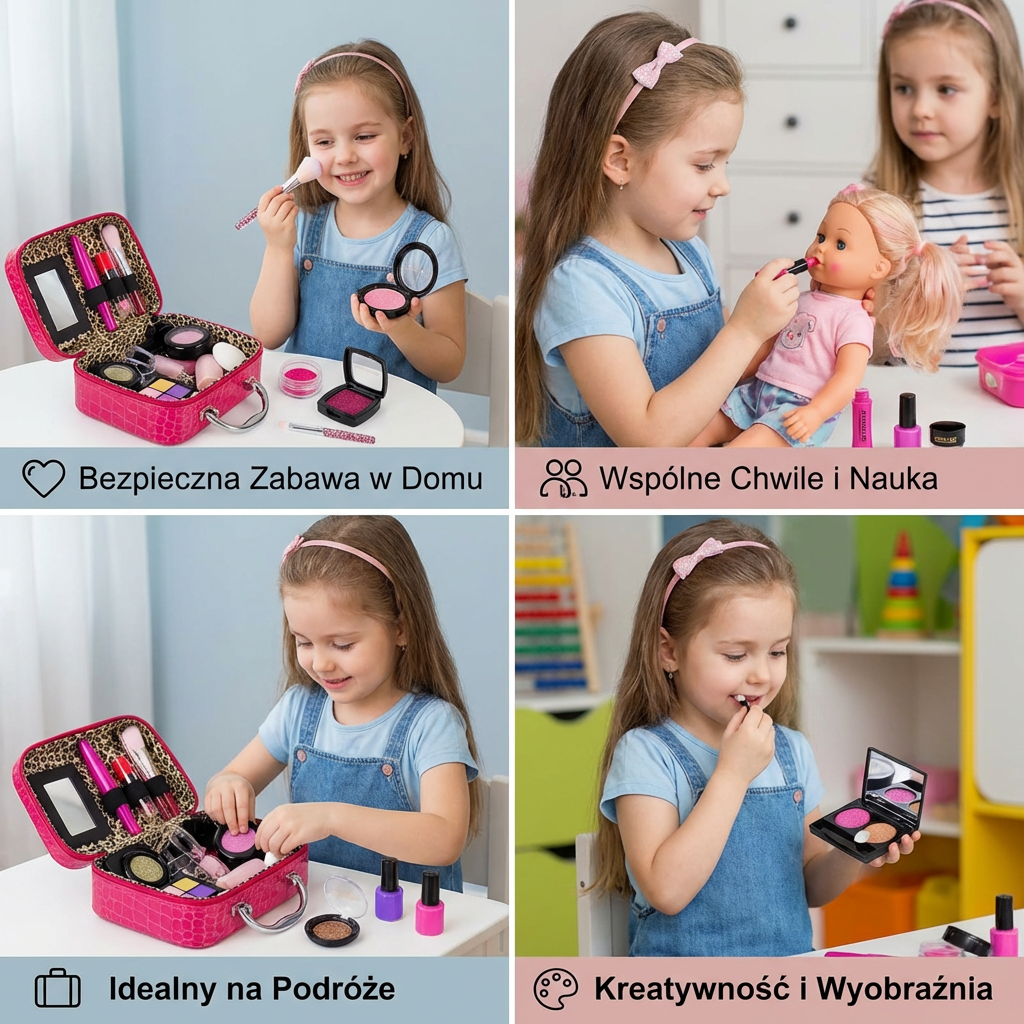 Zestaw do makijażu dla dziewczynek – Bezpieczny zestaw kosmetyków dla dzieci z praktyczną torbą