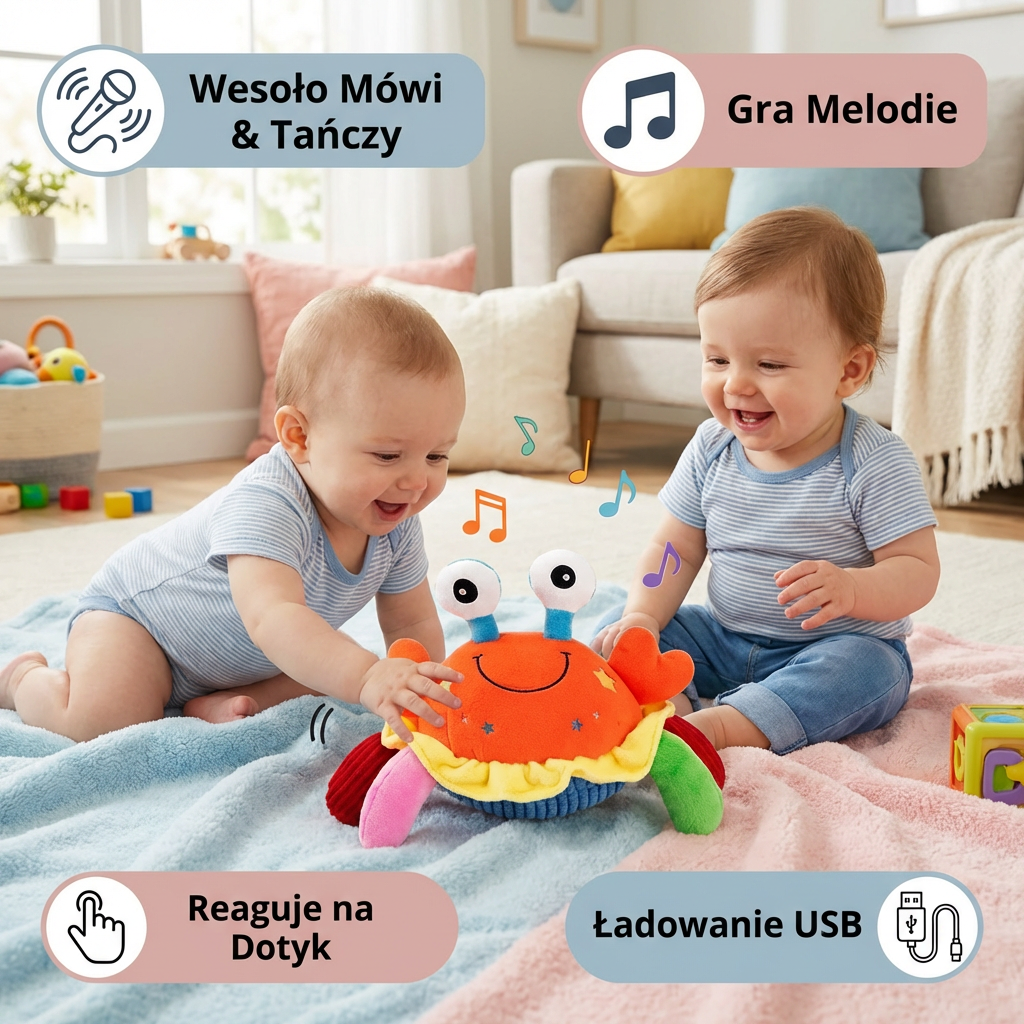 Interaktywna Muzyczna Krabik z Funkcją Głosu – Ruchoma Edukacyjna Zabawka dla Niemowląt