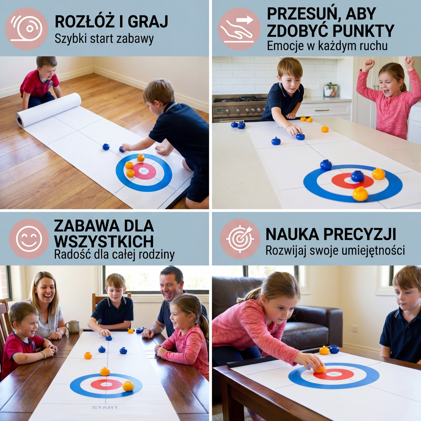 Przenośna gra stołowa w curling – zestaw do rywalizacji dla 2 graczy