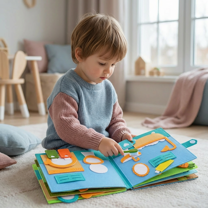 Montessori Filcowa Książka Busy dla Dzieci – Ubieranie, Sortowanie i Nauka Codziennych Umiejętności