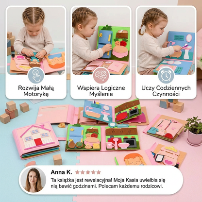 Montessori Filcowa Książka Busy dla Dzieci – Ubieranie, Sortowanie i Nauka Codziennych Umiejętności