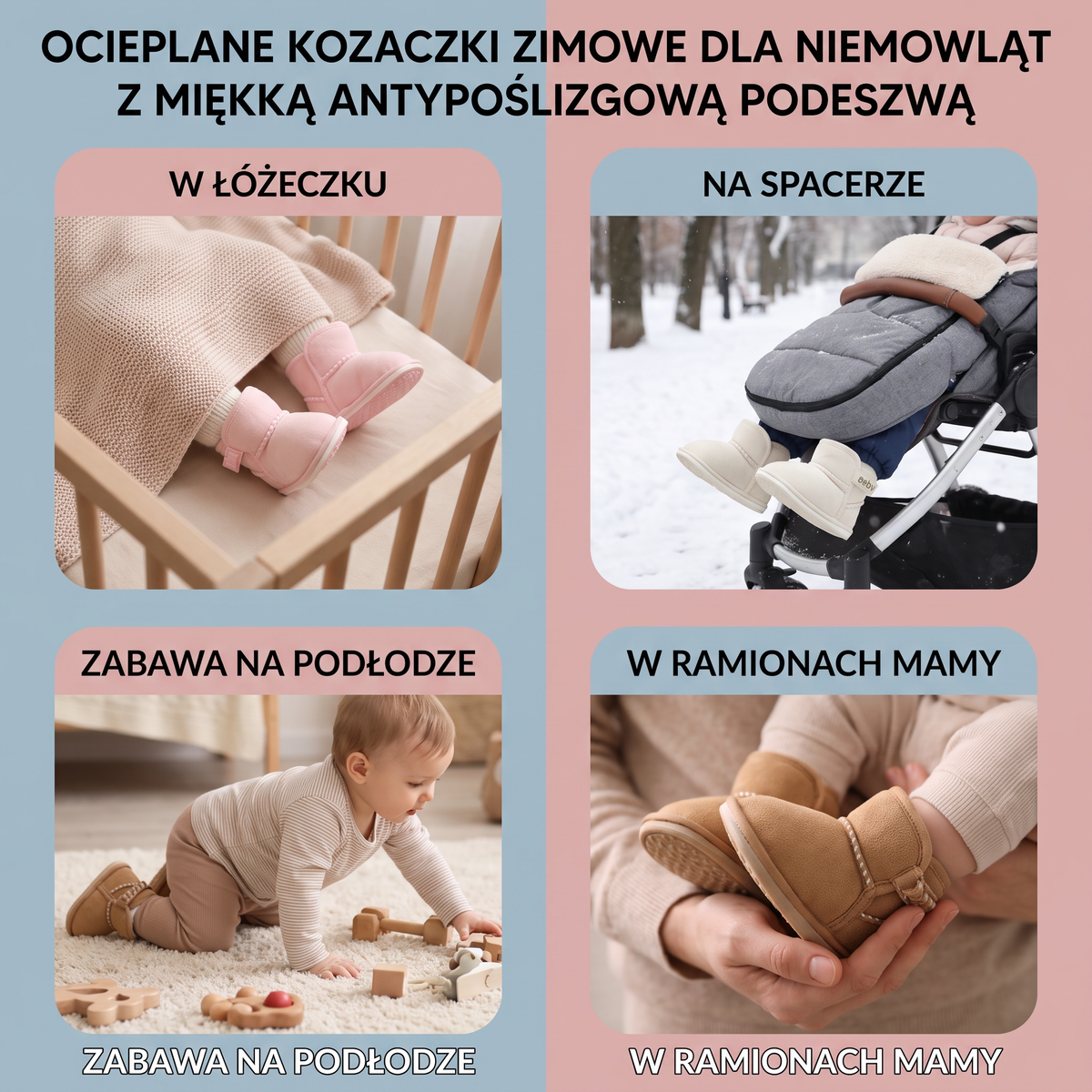 Zimowe buciki niemowlęce z polarową podszewką i miękką, antypoślizgową podeszwą