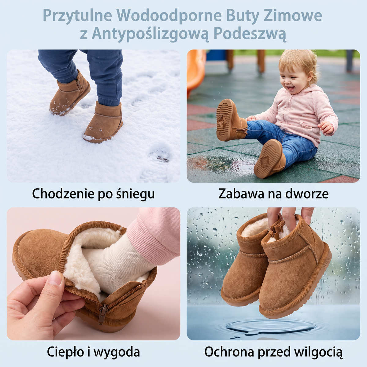 Ciepłe wodoodporne buty zimowe z antypoślizgową podeszwą