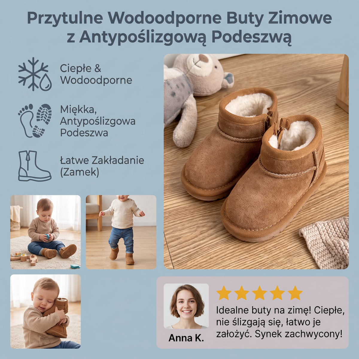 Ciepłe wodoodporne buty zimowe z antypoślizgową podeszwą