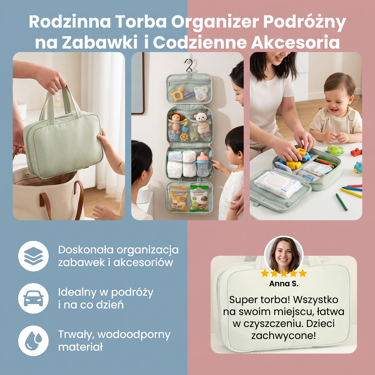 Rodzinna torba-organizer podróżny na zabawki i codzienne akcesoria
