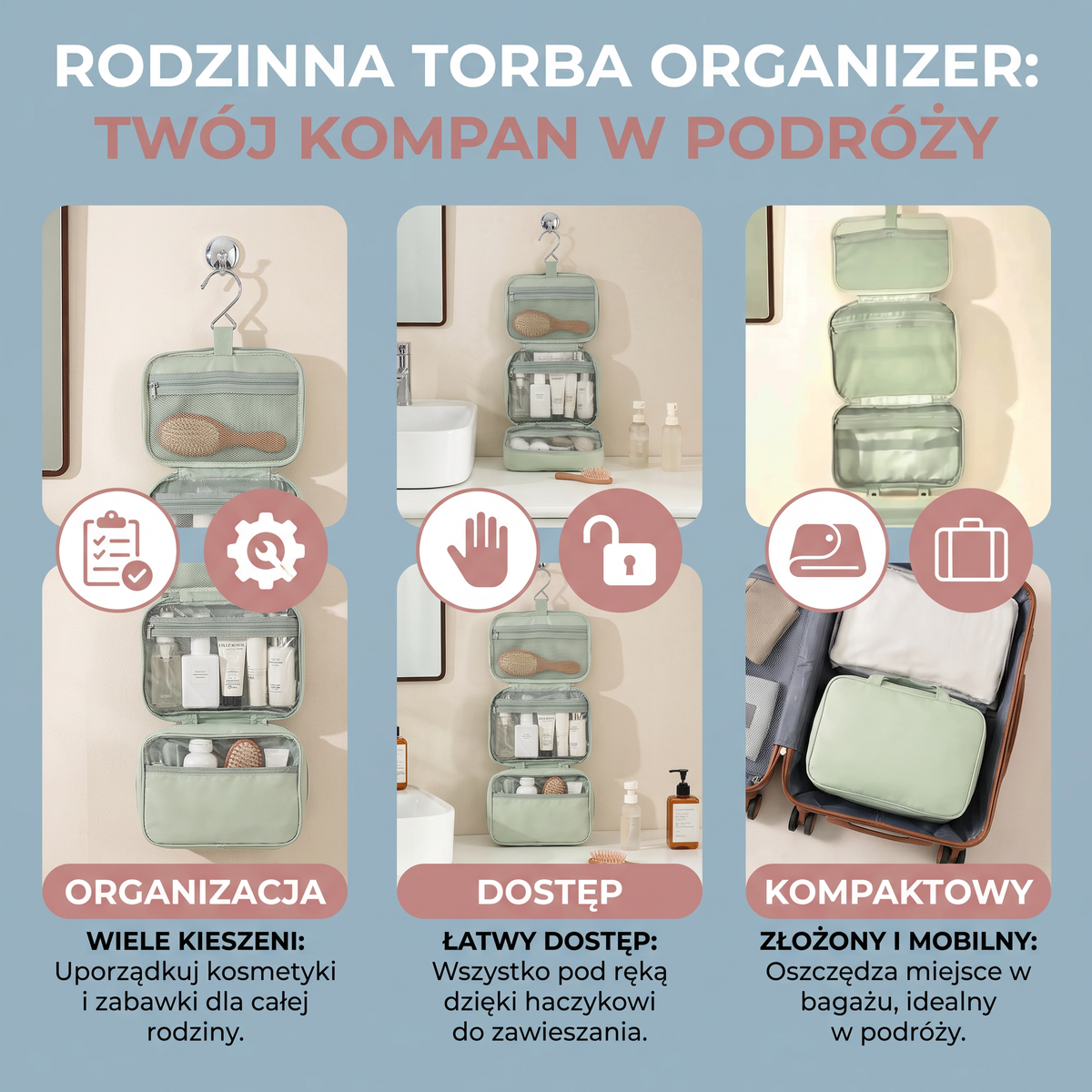 Rodzinna torba-organizer podróżny na zabawki i codzienne akcesoria