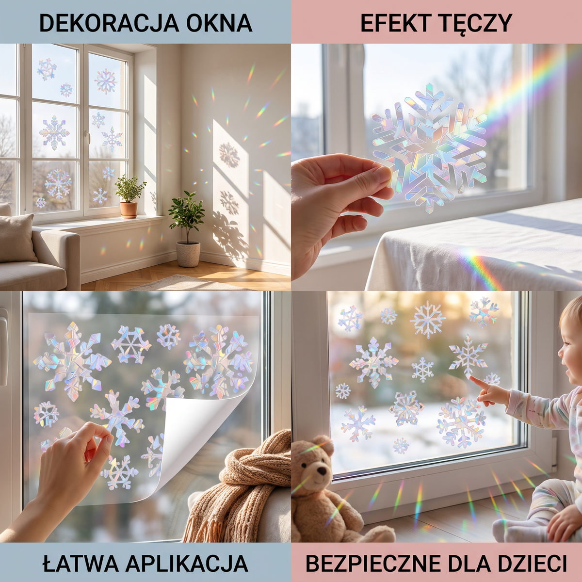 Wielorazowe naklejki na okno typu suncatcher w kształcie płatków śniegu