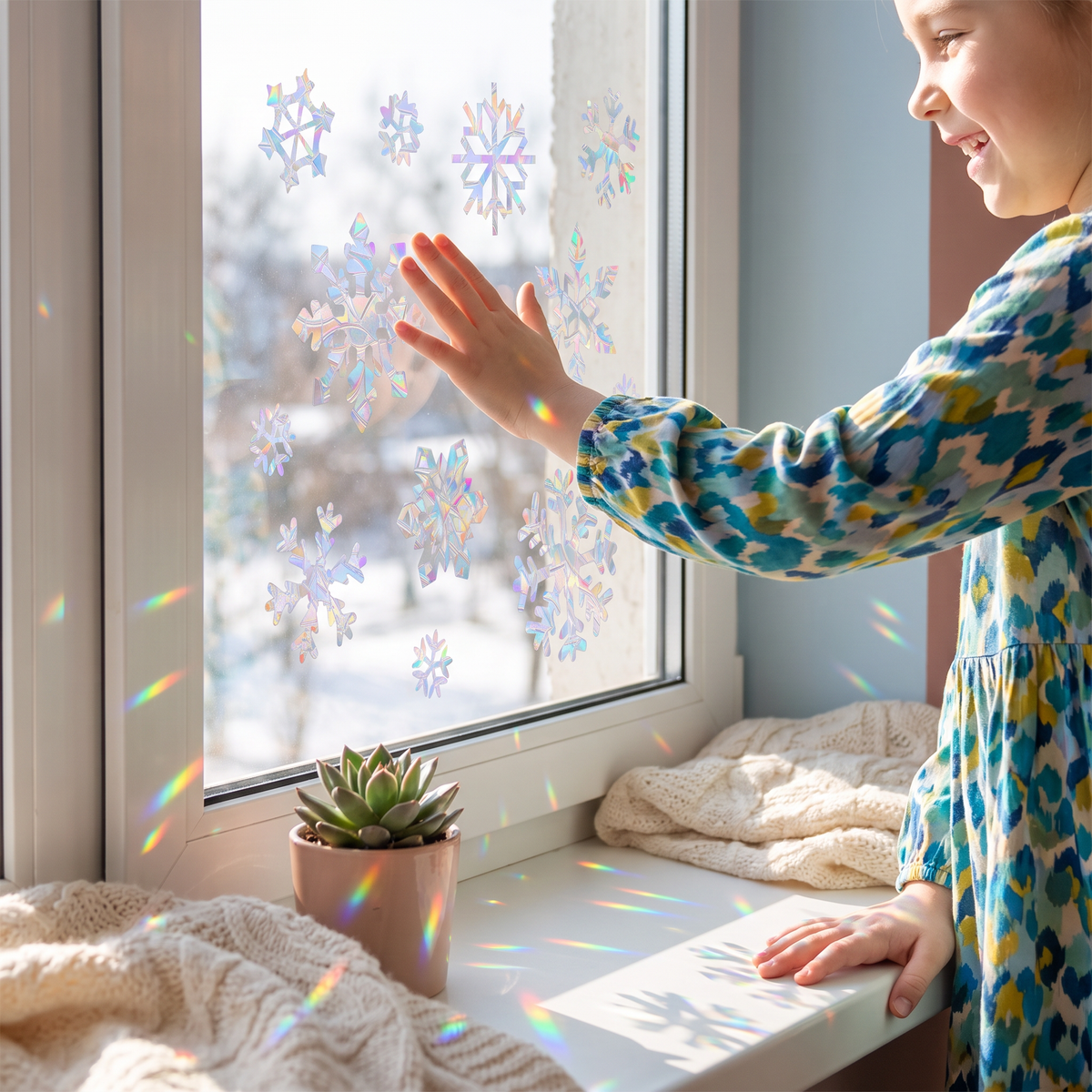 Wielorazowe naklejki na okno typu suncatcher w kształcie płatków śniegu