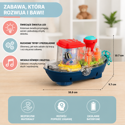Świecąca Łódź Zębatkowa – Muzyczna Elektryczna Łódź Zabawka Dla Dzieci