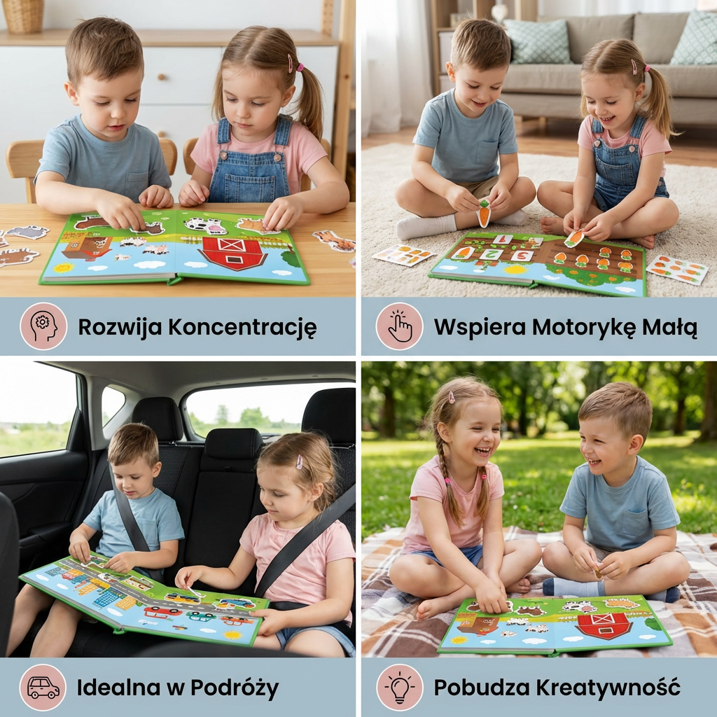 Książka ze stickerami Montessori dla dzieci – wielokrotnego użytku książka edukacyjna i aktywizująca