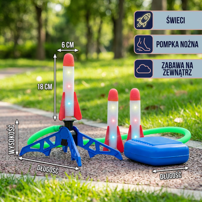 Dziecięca wyrzutnia rakiet z pompką nożną – świecąca zabawka pneumatyczna do zabawy na świeżym powietrzu