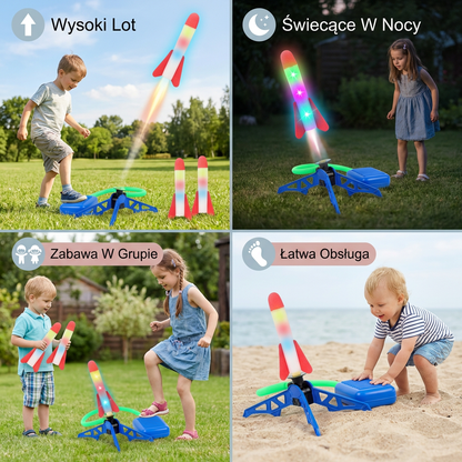 Dziecięca wyrzutnia rakiet z pompką nożną – świecąca zabawka pneumatyczna do zabawy na świeżym powietrzu