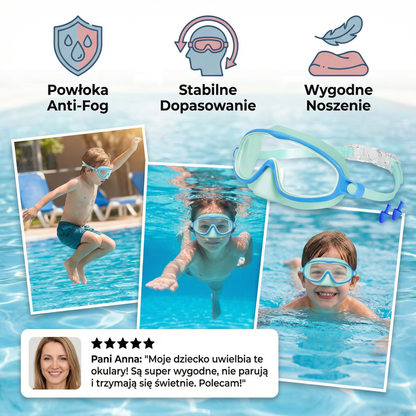 Praktyczne Okulary Pływackie dla Dzieci – Powłoka Anti-Fog, Stabilne Dopasowanie i Wygodne Noszenie