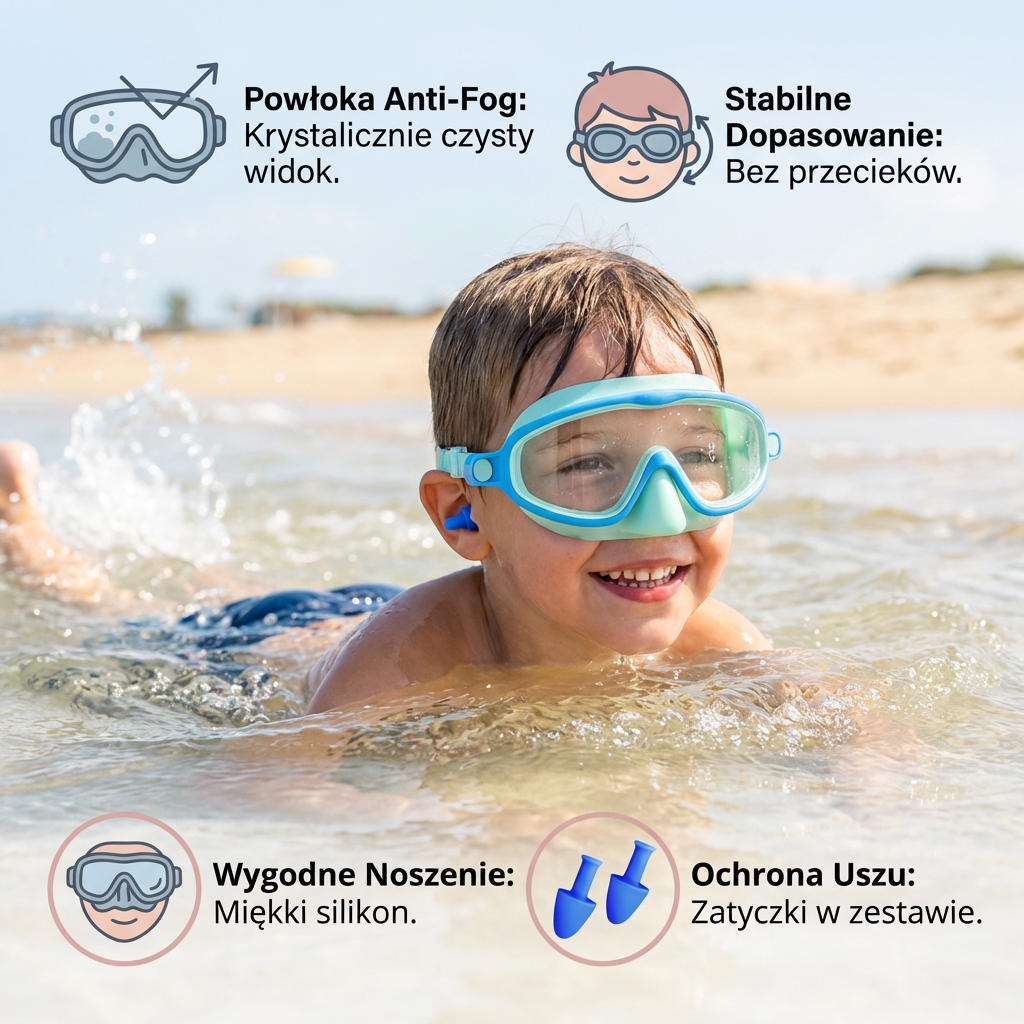 Praktyczne Okulary Pływackie dla Dzieci – Powłoka Anti-Fog, Stabilne Dopasowanie i Wygodne Noszenie