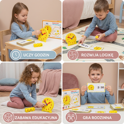 Zegar Edukacyjny dla Dzieci – Interaktywna Gra do Nauki Godzin z Kartami i Kostkami