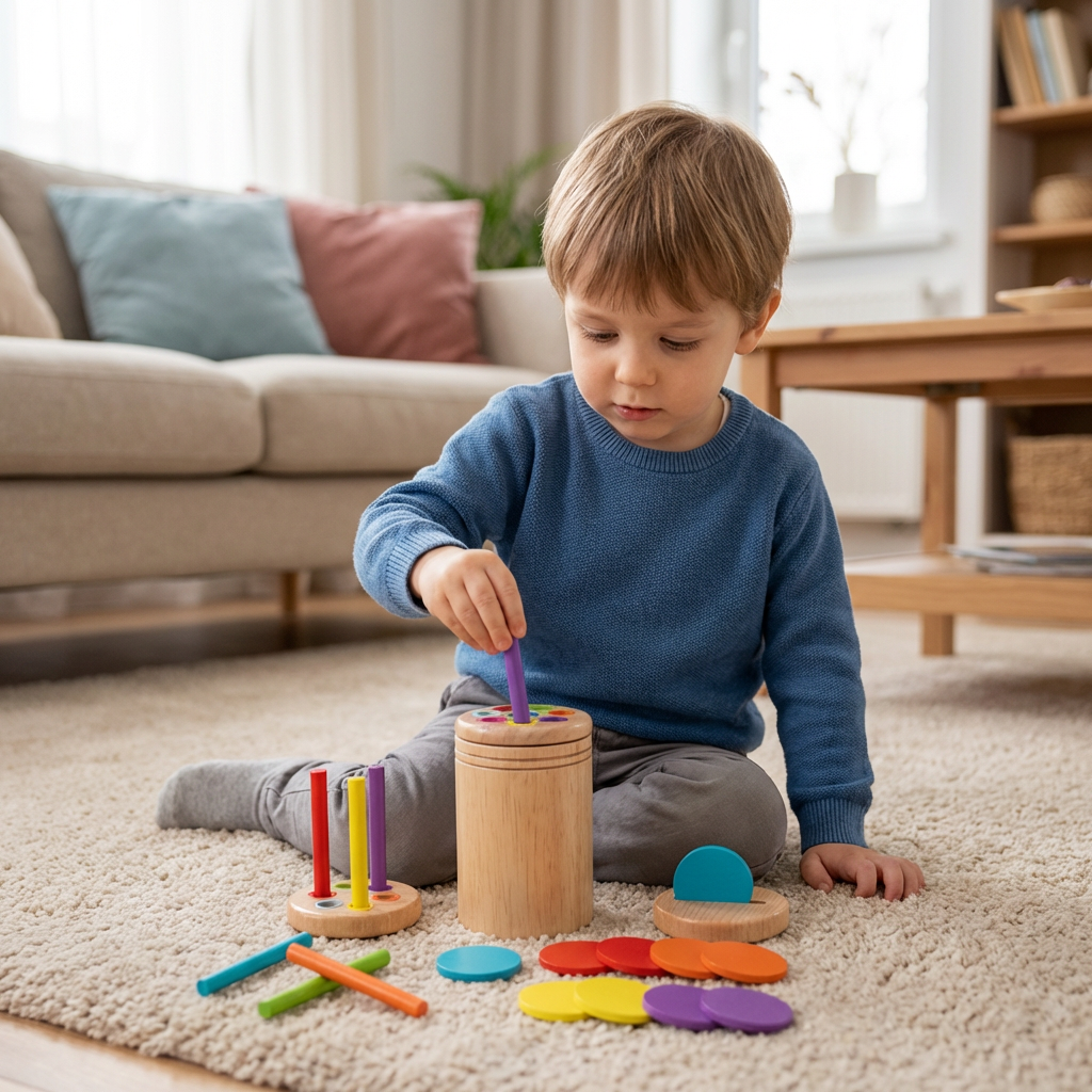 Montessori Drewniana Zabawka dla Dzieci – Gra Edukacyjna do Sortowania Kolorów i Kształtów